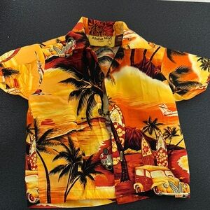 Orange and Black Tropical Button Down Shirt